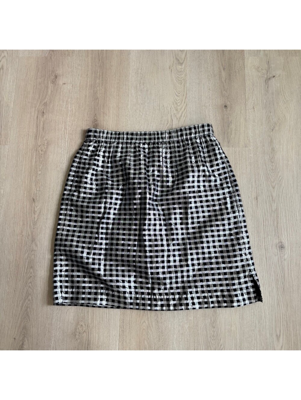 J. Crew NWOT Women's Black Silver Metallic Gingham Mini Skirt Size M
